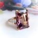 Large Vintage Emerald Cut Amethyst and Diamond Cocktail Statement Birthstone Ring 14K