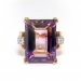 Large Vintage Emerald Cut Amethyst and Diamond Cocktail Statement Birthstone Ring 14K