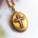 Victorian Pearl Enamel Locket 1860's Antique Pearl Enamel Cross Necklace Pendant 14k Yellow Gold 24' Inches Long