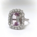 Art Deco Emerald Cut Morganite Diamond Halo Ring Vintage 1930's 5.70ct t.w. Antique Pink Cocktail Statement Ring 18k White Gold