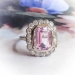 Art Deco Emerald Cut Morganite Diamond Halo Ring Vintage 1930's 5.70ct t.w. Antique Pink Cocktail Statement Ring 18k White Gold