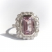 Art Deco Emerald Cut Morganite Diamond Halo Ring Vintage 1930's 5.70ct t.w. Antique Pink Cocktail Statement Ring 18k White Gold