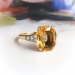 Vintage Retro Orange Yellow Citrine Emerald Cut with Diamonds 14K