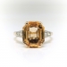 Vintage Retro Orange Yellow Citrine Emerald Cut with Diamonds 14K