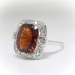 Art Deco Hessonite Garnet and Diamond Birthstone, Cocktail, Anniversary Ring 14K