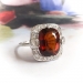 Art Deco Hessonite Garnet and Diamond Birthstone, Cocktail, Anniversary Ring 14K