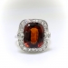 Art Deco Hessonite Garnet and Diamond Birthstone, Cocktail, Anniversary Ring 14K