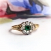 Antque Victorian 19th Century Emerald and Old Mine Cut Diamond Flower Ring 14K