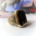 Antique Isis Bloodstone Ring Art Nouveau 1910 Hand Engraved Egyptian Revival March Birthstone Unisex Mens Pinky Ring 14k Yellow Gold