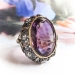 Vintage Amethyst Diamond Ring Retro 1950's 22.75ct t.w. Old European Cut Scroll Filigree Cocktail Birthstone Statement Ring 18k Silver