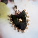 Antique Victorian Shield Onyx Diamond and Pearl Mourning Pendant 14K