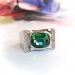 Estate Modern Green Tourmaline and Diamond Ring 18K White Gold