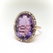 Antique Amethyst and Rose Cut Diamond Halo Ring 6.84 ct t.w. Statement Ring 14k Yellow Gold