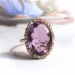 Antique Amethyst and Rose Cut Diamond Halo Ring 6.84 ct t.w. Statement Ring 14k Yellow Gold