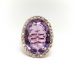 Antique Amethyst and Rose Cut Diamond Halo Ring 6.84 ct t.w. Statement Ring 14k Yellow Gold