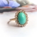 Antique Turquoise Diamond Ring Art Nouveau Old European Cut Vintage Halo Unique Engagement Ring 14k Gold