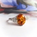 Vintage Citrine Diamond Ring Art Deco 1.78 ct t.w. Oval Citrine Three Stone Cocktail Birthstone Ring 14k White Gold 