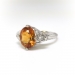 Vintage Citrine Diamond Ring Art Deco 1.78 ct t.w. Oval Citrine Three Stone Cocktail Birthstone Ring 14k White Gold 