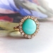 Antique Turquoise and Old European Diamond Halo Ring 14K