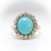 Antique Turquoise and Old European Diamond Halo Ring 14K