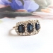 Antique Triple Blue Sapphire and Old European Diamond Halo Ring 14K