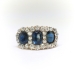 Antique Triple Blue Sapphire and Old European Diamond Halo Ring 14K