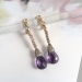 Antique 8.46ct t.w. Briolette Amethyst and Old Cut Diamond Art Nouveau Drop Earrings 14K and Silver