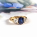 Antique English Victorian Natural Blue Sapphire Old Mine Cut Diamond Engagement Ring 18k Yellow Gold