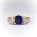 Antique English Victorian Natural Blue Sapphire Old Mine Cut Diamond Engagement Ring 18k Yellow Gold