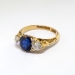 Antique English Victorian Natural Blue Sapphire Old Mine Cut Diamond Engagement Ring 18k Yellow Gold