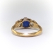 Antique English Victorian Natural Blue Sapphire Old Mine Cut Diamond Engagement Ring 18k Yellow Gold