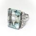 Midcentury Huge Emerald Cut Aquamarine and Diamond Bow Statement Ring Platinum