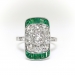 Art Deco Diamond Emerald Navette Cocktail Ring Platinum