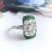 Art Deco Diamond Emerald Navette Cocktail Ring Platinum