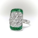 Art Deco Diamond Emerald Navette Cocktail Ring Platinum