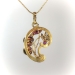 Art Nouveau Letter D Waterlily Pendant With Diamonds and Rubies 18k