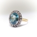 Antique Oval Blue Zircon With Diamond Halo Ring Silver 18k Gold 