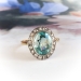 Antique Oval Blue Zircon With Diamond Halo Ring Silver 18k Gold 