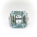 Vintage 1940s Emerald Cut Aquamarine Baguette Round Diamond Cocktail Birthstone Ring Platinum