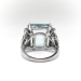 Vintage 1940s Emerald Cut Aquamarine Baguette Round Diamond Cocktail Birthstone Ring Platinum