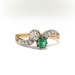 Antique Edwardian Emerald and Diamond Toi et Moi Crossover Ring 18k Platinum