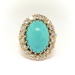 Vintage Mid-Century Large Oval Robin's Eggs Blue Turquoise and Diamond Halo Cocktail Statement Ring 18K