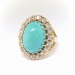 Vintage Mid-Century Large Oval Robin's Eggs Blue Turquoise and Diamond Halo Cocktail Statement Ring 18K