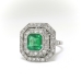 Vintage 2.79ct.tw. Emerald Cut Emerald Double Halo Diamond Ring Platinum