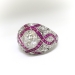 Art Deco Inspired 3.70ct. t.w. Old Cut Diamond & Ruby Dome Statement Ring Platinum 