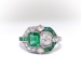 Art Deco Inspired 1.32ct t.w. Natural Emerald & Old European Cut Diamond Toi Et Moi Ring Platinum 