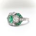 Art Deco Inspired 1.32ct t.w. Natural Emerald & Old European Cut Diamond Toi Et Moi Ring Platinum 