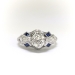 Art Deco Vintage Engagement Ring 1.19ct t.w. Old European Cut Diamond Sapphire Engraved Engagement Ring Platinum