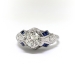 Art Deco Vintage Engagement Ring 1.19ct t.w. Old European Cut Diamond Sapphire Engraved Engagement Ring Platinum