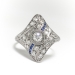 Art Deco Cocktail Ring Vintage .64ctw. Diamond Sapphire Navette Ring Platinum